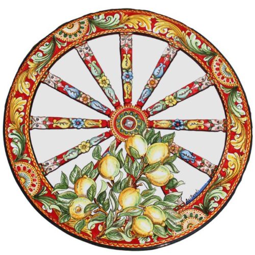 Tavolo Ruota del Carretto Siciliano con decoro di Limoni